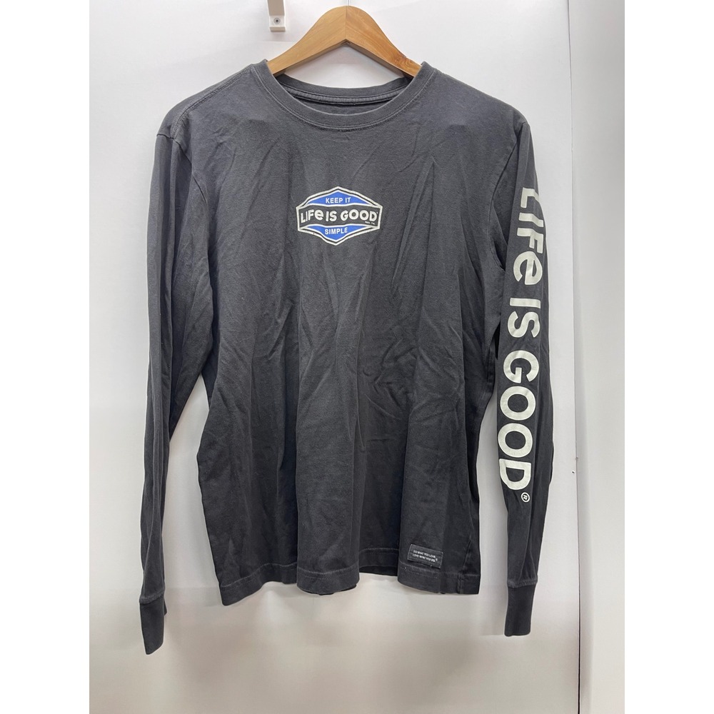 Life Is Good Crusher Mens Small Long Sleeve Tee Keep It Simple Graphic Black